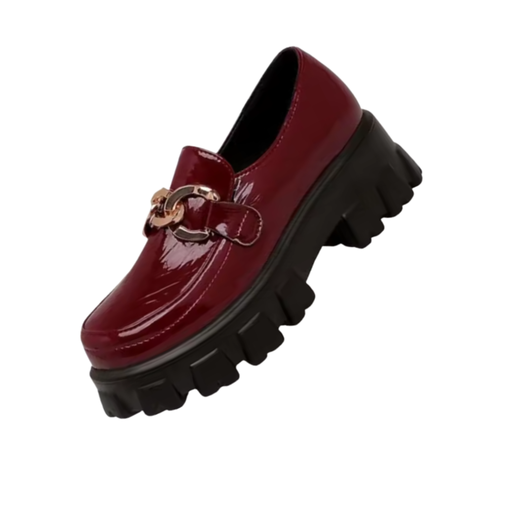 Chunky Stylish Leather Loafers -Red - Ozerty