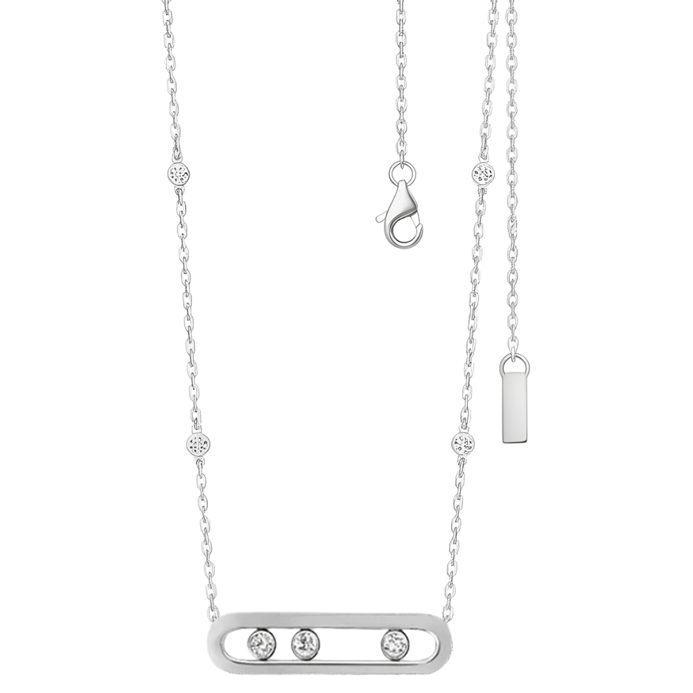 Classic Three Stone Necklace -White Gold Tone - Ozerty