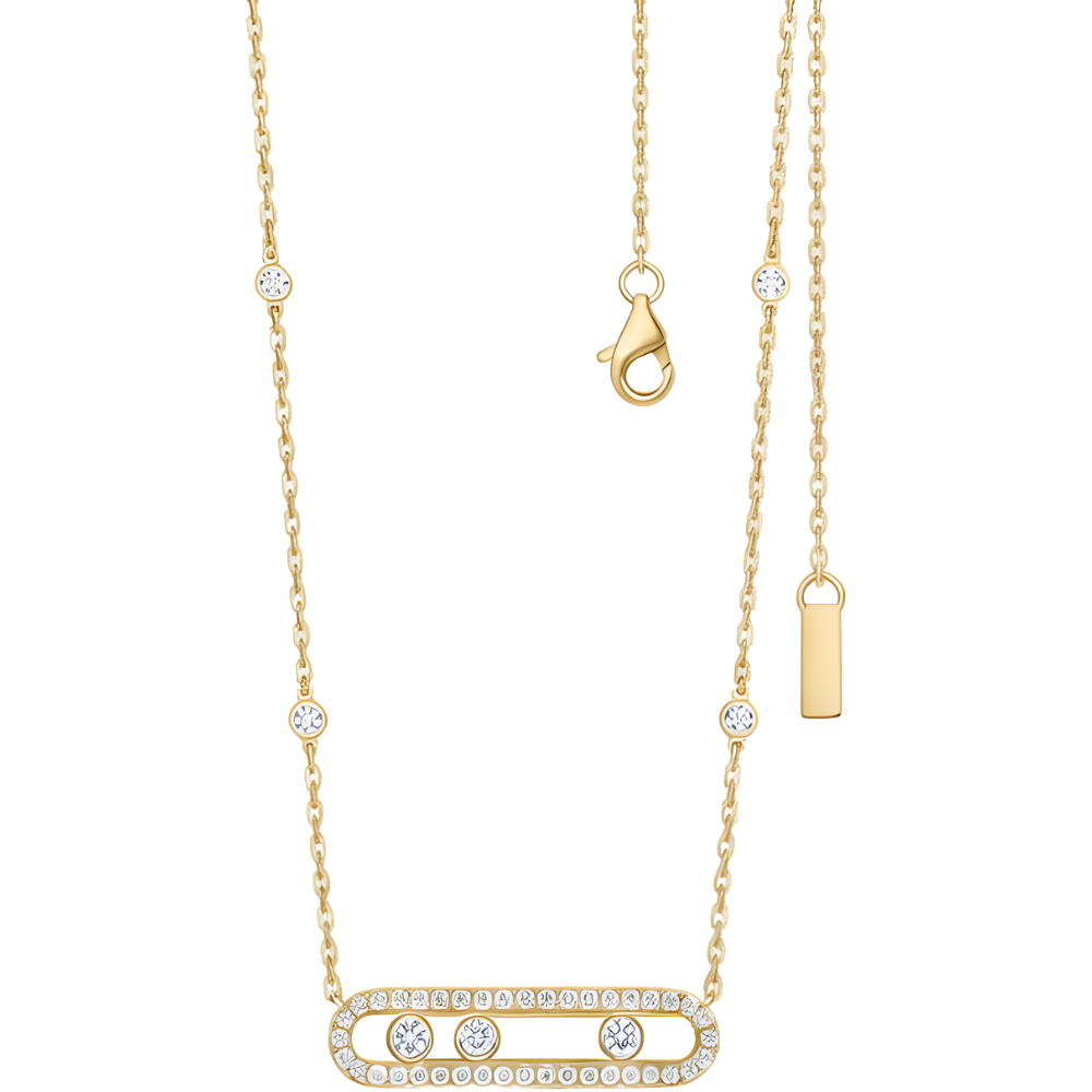 Classic Three Stone Necklace -Yellow Gold Tone - Ozerty
