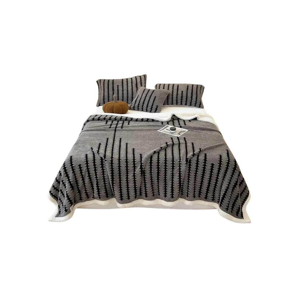 Fluffy Jacquard Winter Blanket -Dark Gray - Ozerty