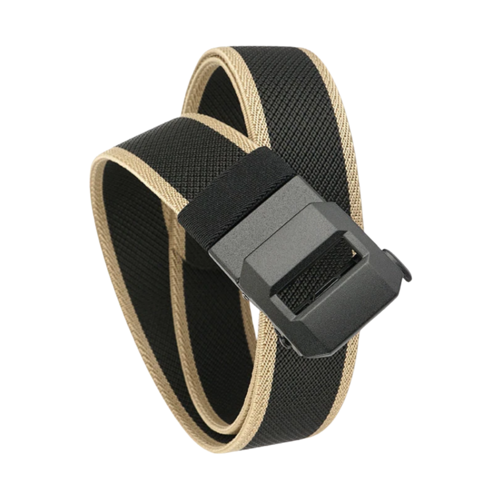 Ratchet Buckle Nylon Belt -Black and Khaki - Ozerty