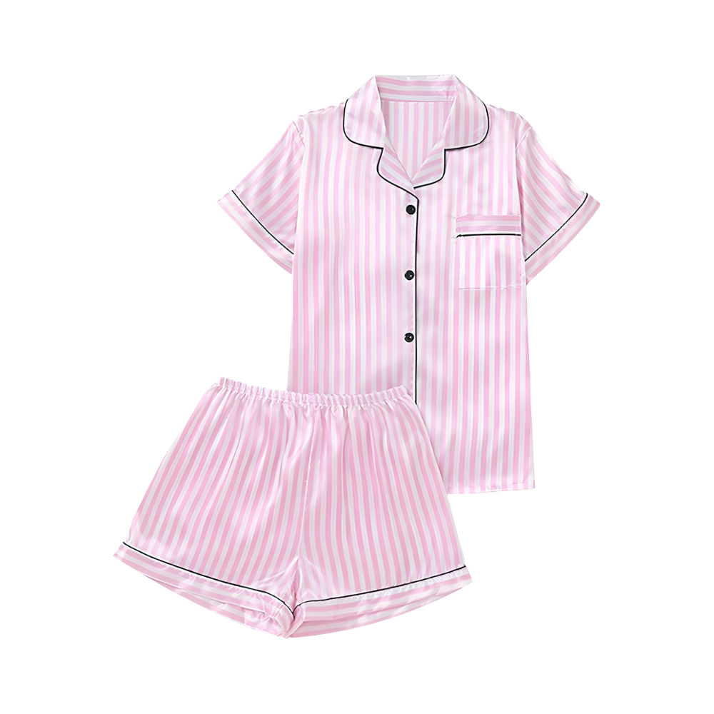 Women's Rosy Satin Pajamas -Pink Short - Ozerty