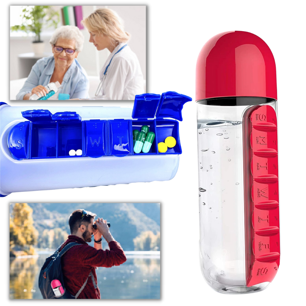 Plastic Water Bottle with Pill Box -