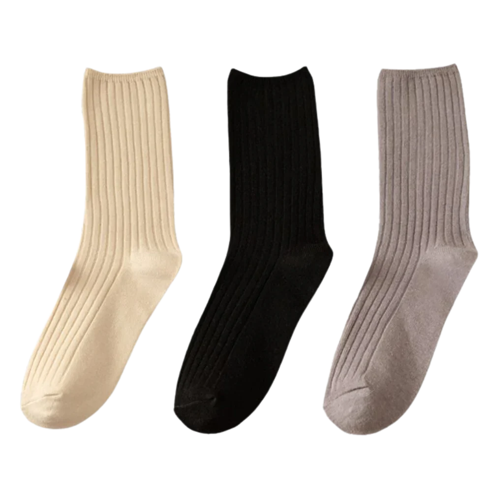 3 Pairs Ribbed Cotton Socks for Women