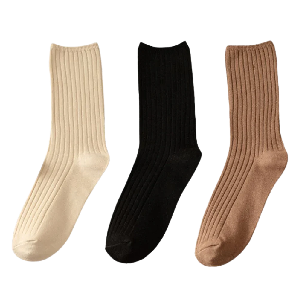 3 Pairs Ribbed Cotton Socks for Women