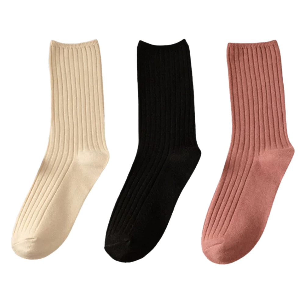 3 Pairs Ribbed Cotton Socks for Women