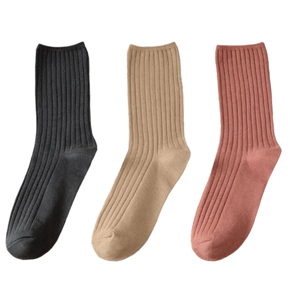 3 Pairs Ribbed Cotton Socks for Women