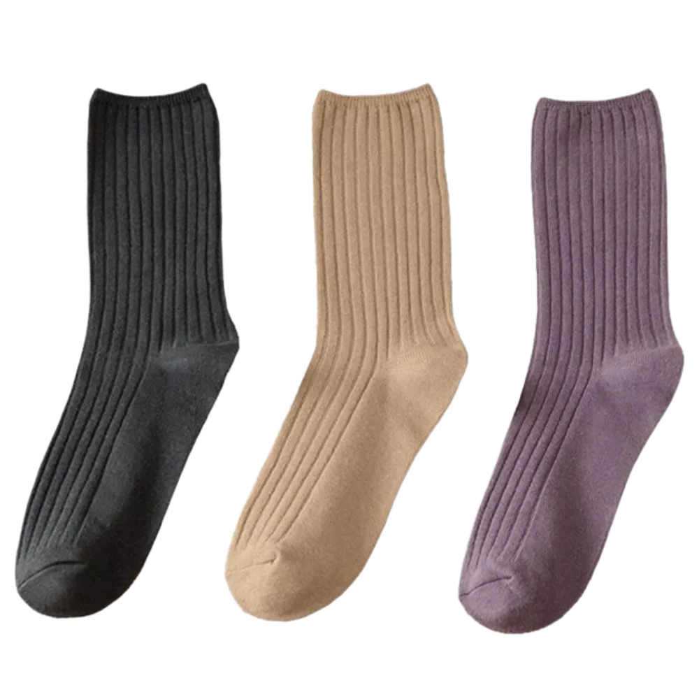 3 Pairs Ribbed Cotton Socks for Women