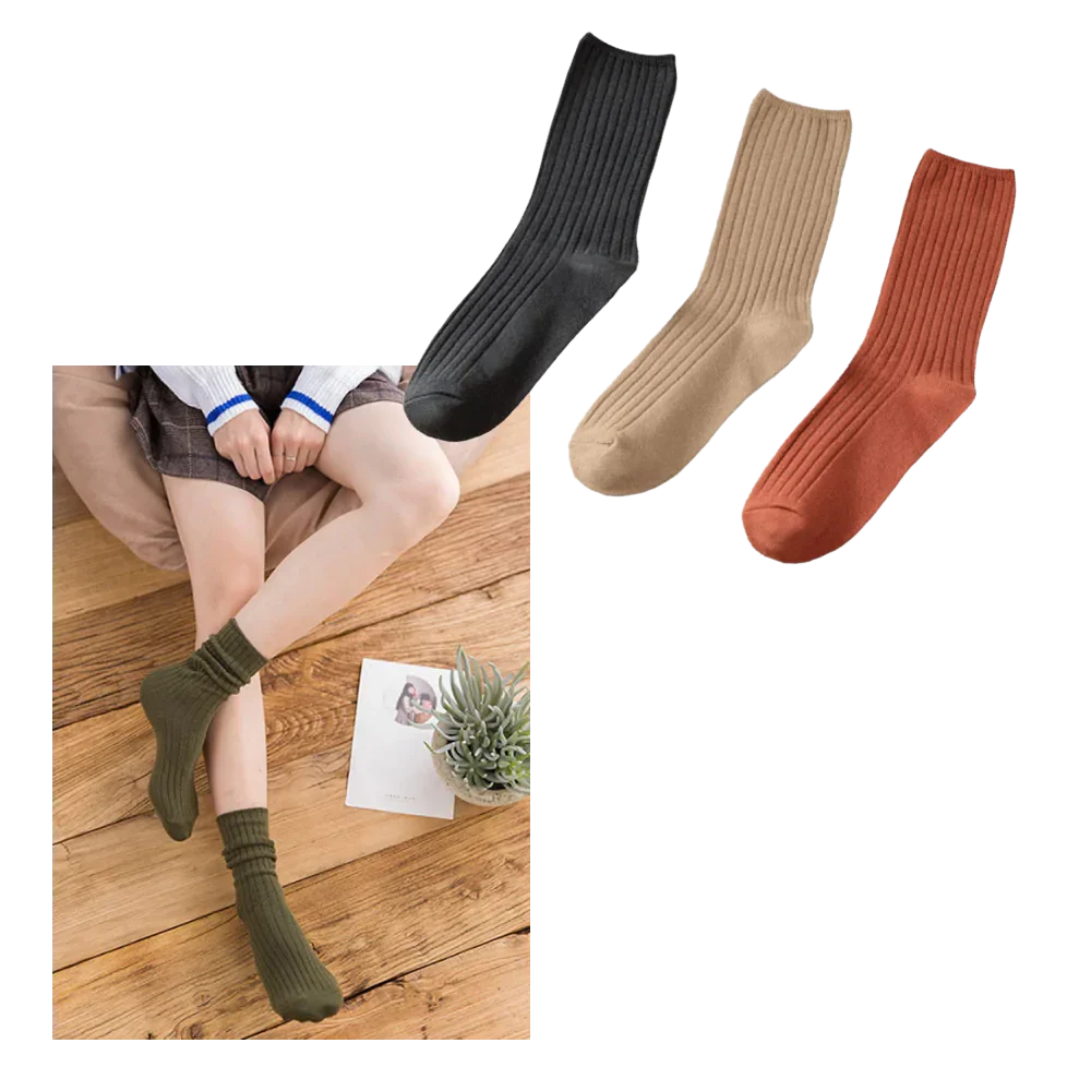 3 Pairs Ribbed Cotton Socks for Women