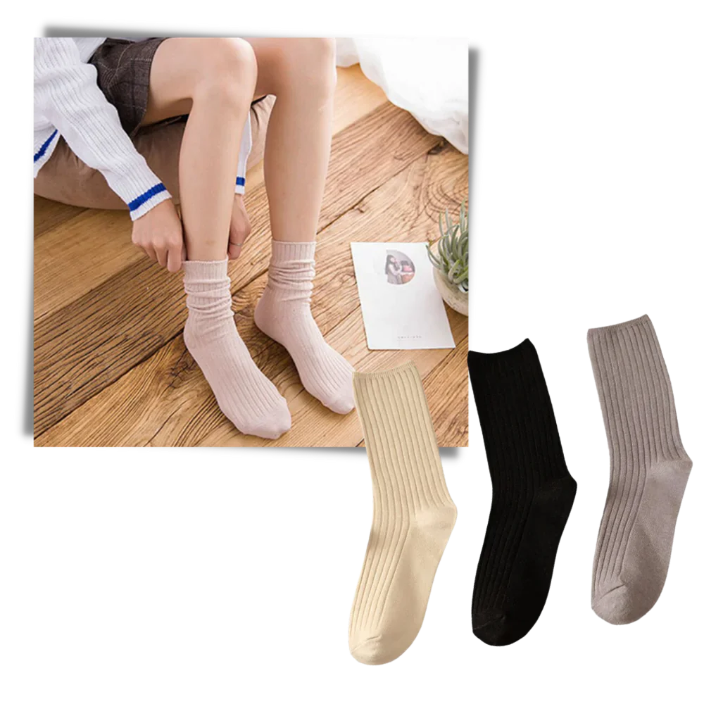 3 Pairs Ribbed Cotton Socks for Women