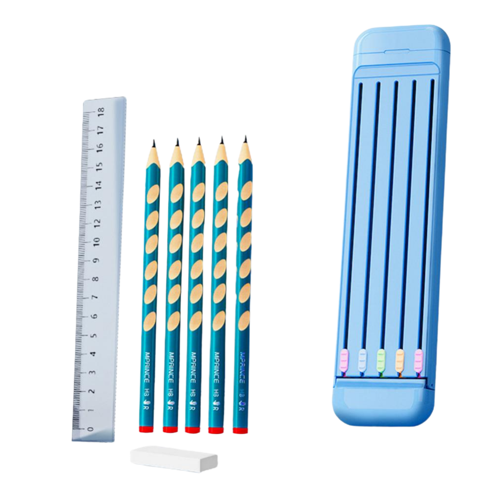 Hard Pencil Case with Pencils & Ruler