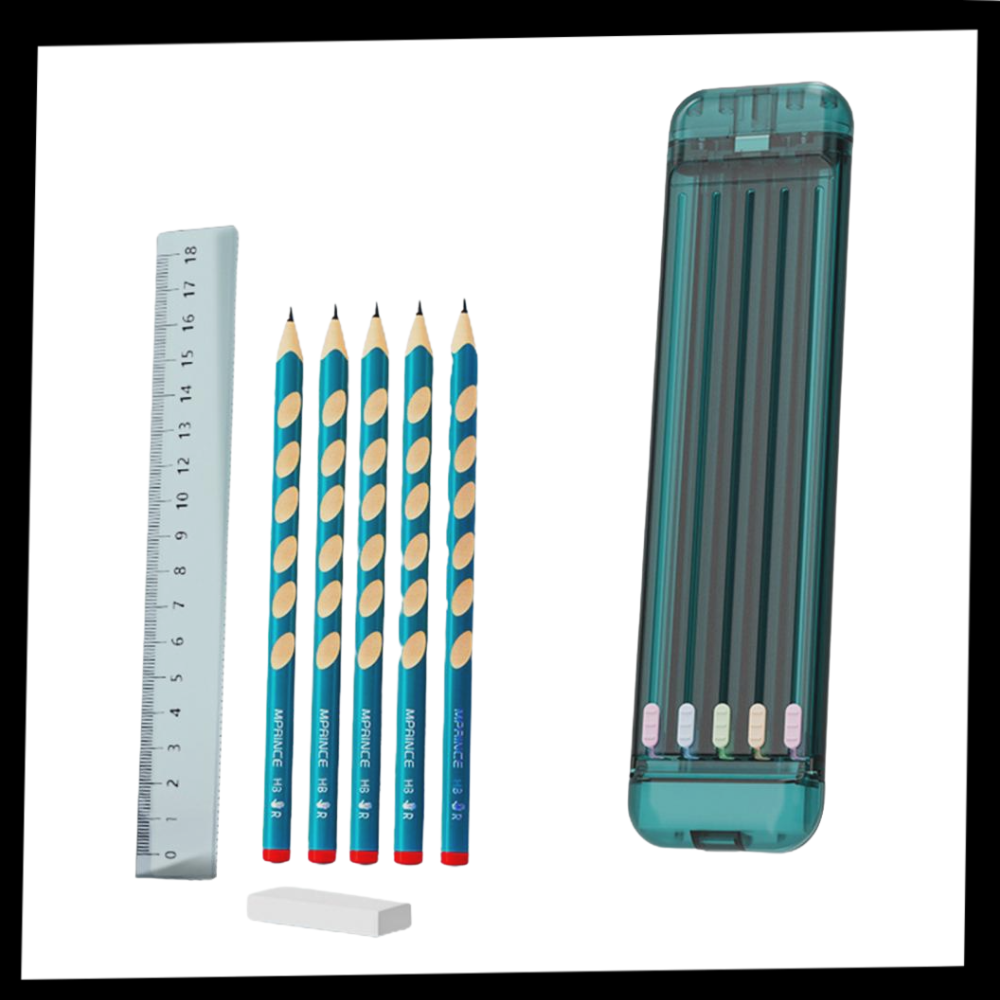 Hard Pencil Case with Pencils & Ruler