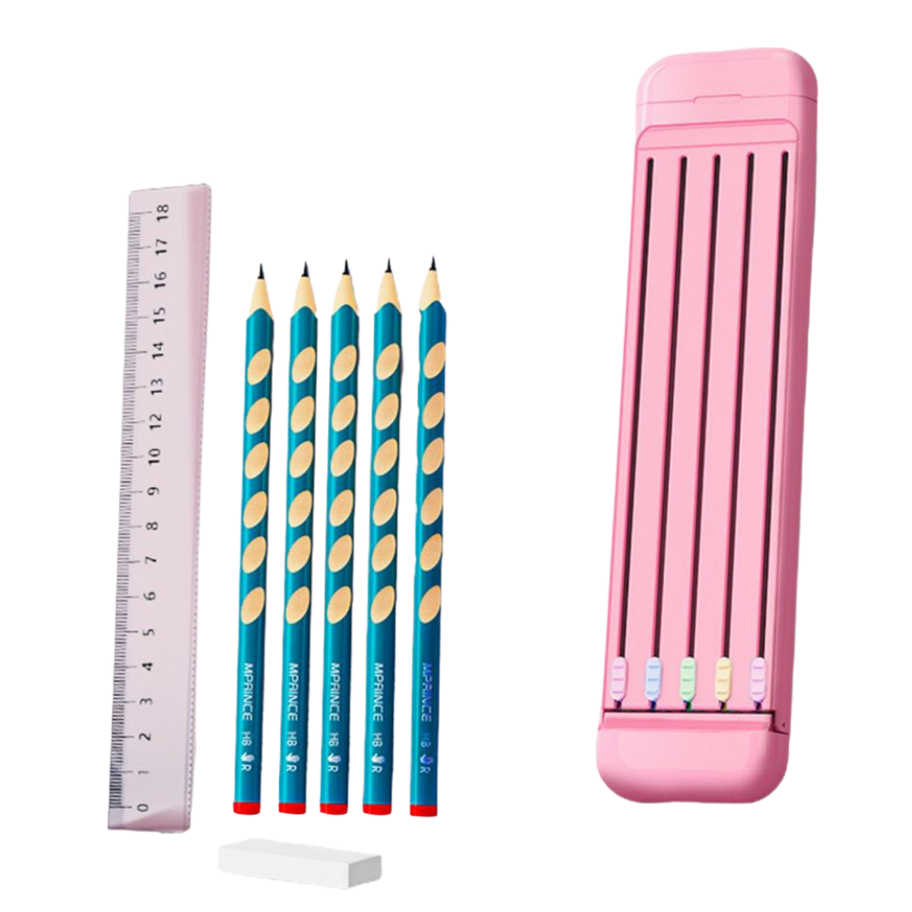 Hard Pencil Case with Pencils & Ruler