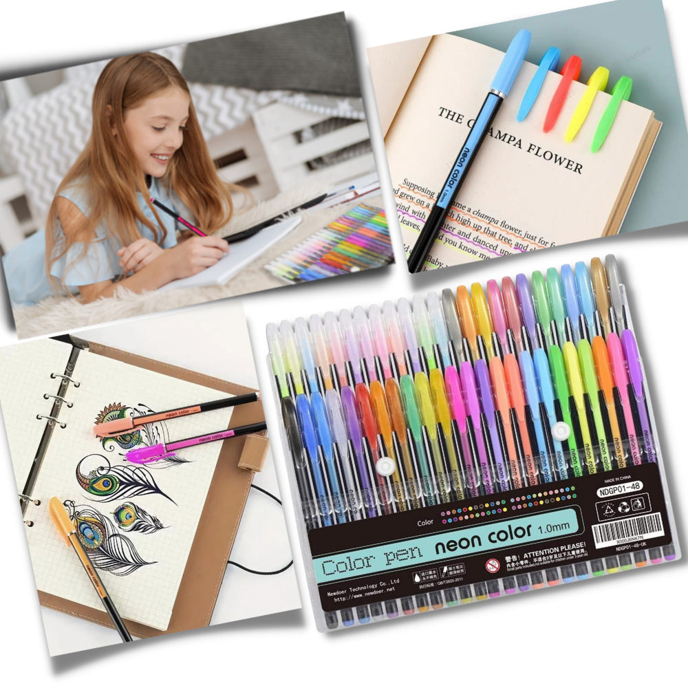 48-Color Glitter Gel Pens Set - Ozerty