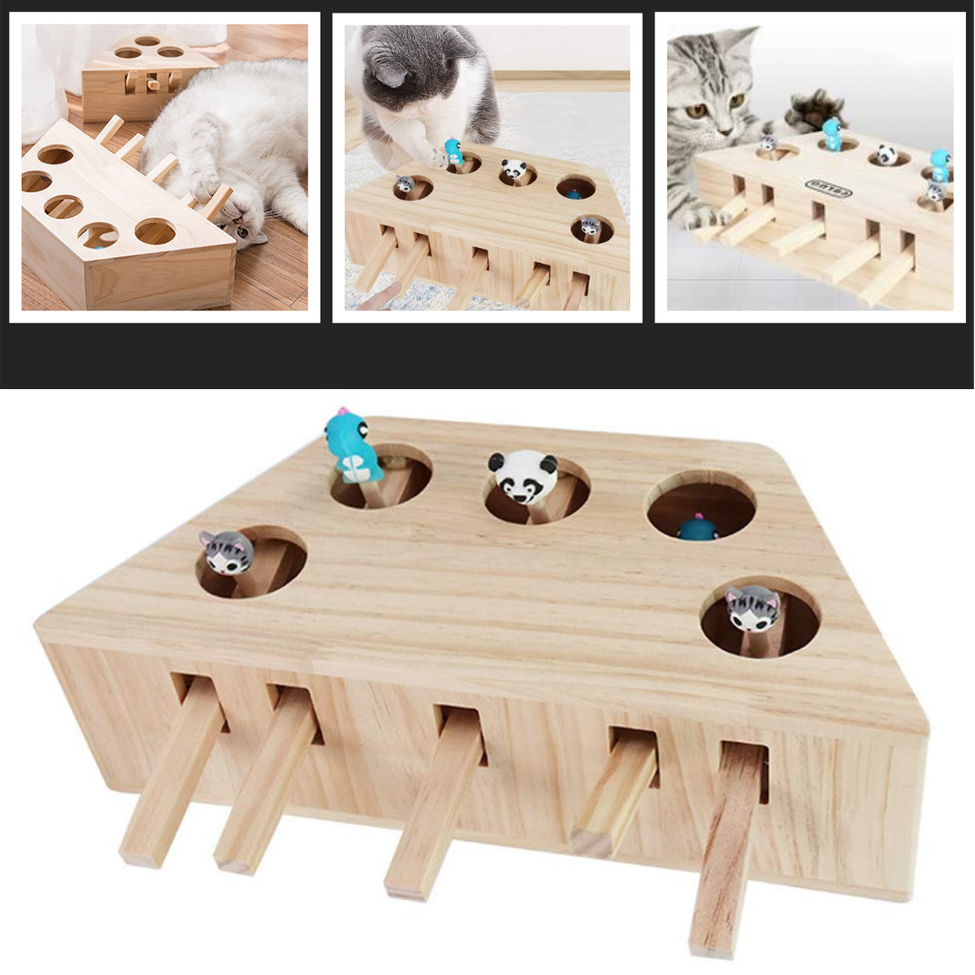 5 Hole Wooden Interactive Cat Toy