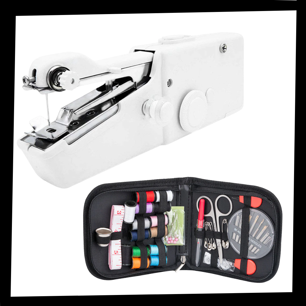 Handheld sewing machine and sewing kit