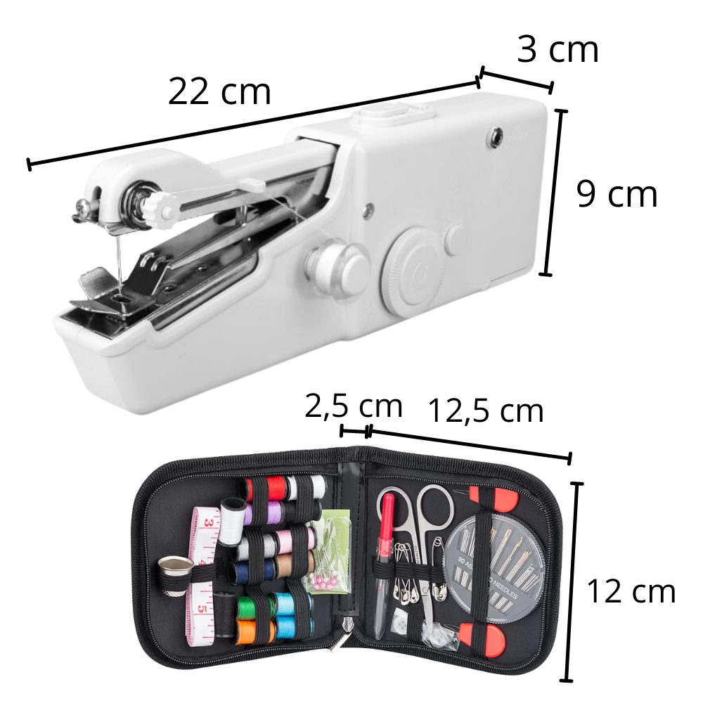 Handheld sewing machine and sewing kit