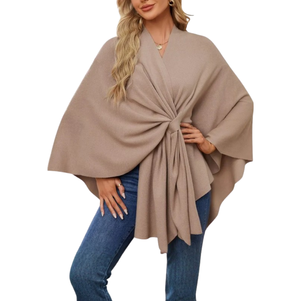 Chic Women Knitted Poncho -Camel - Ozerty
