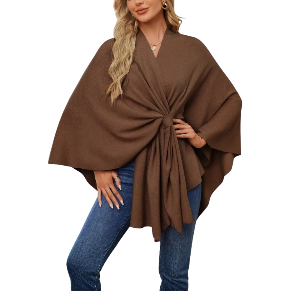 Chic Women Knitted Poncho -Coffee - Ozerty