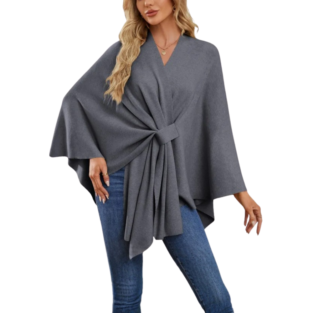 Chic Women Knitted Poncho -Dark Gray - Ozerty