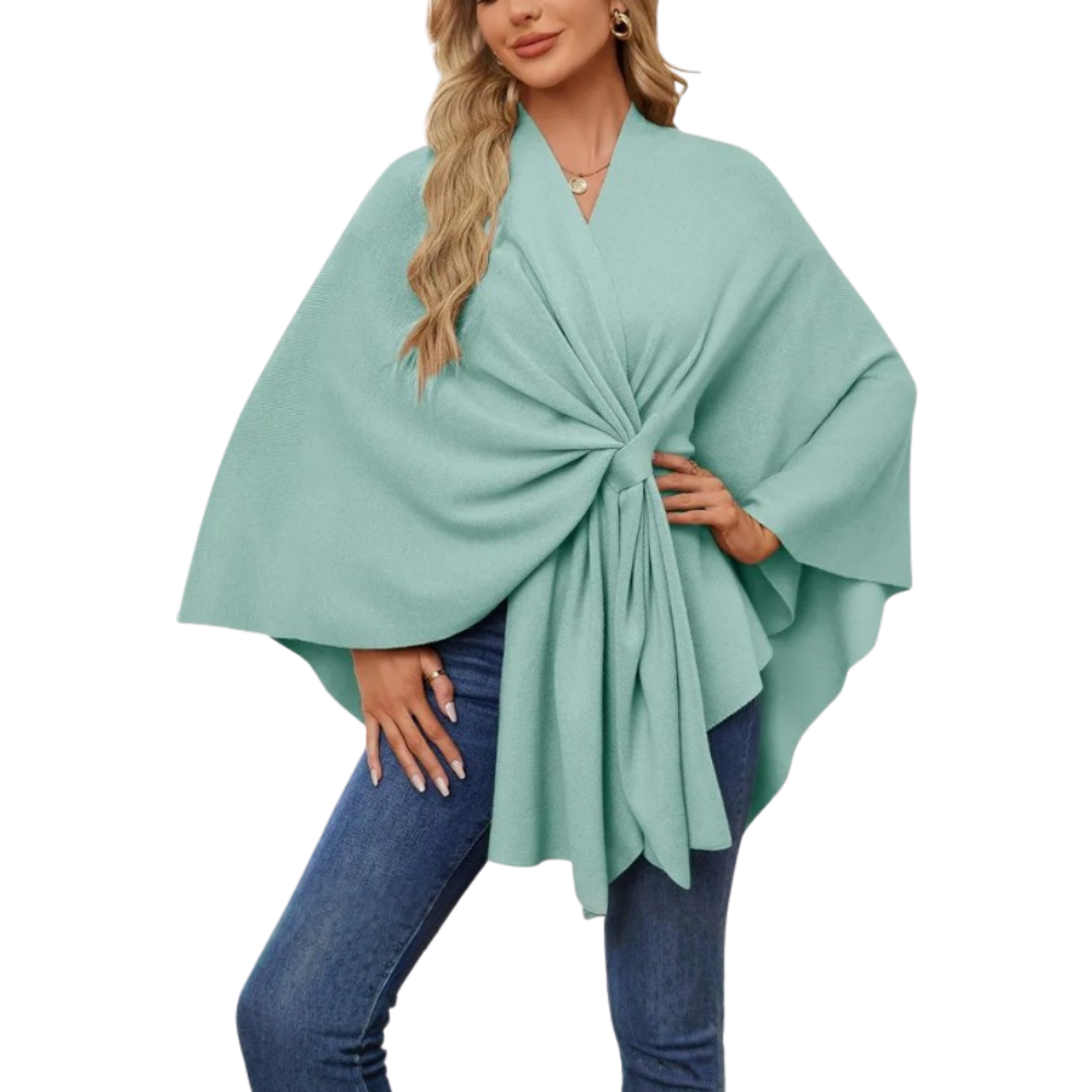 Chic Women Knitted Poncho -Emerald - Ozerty