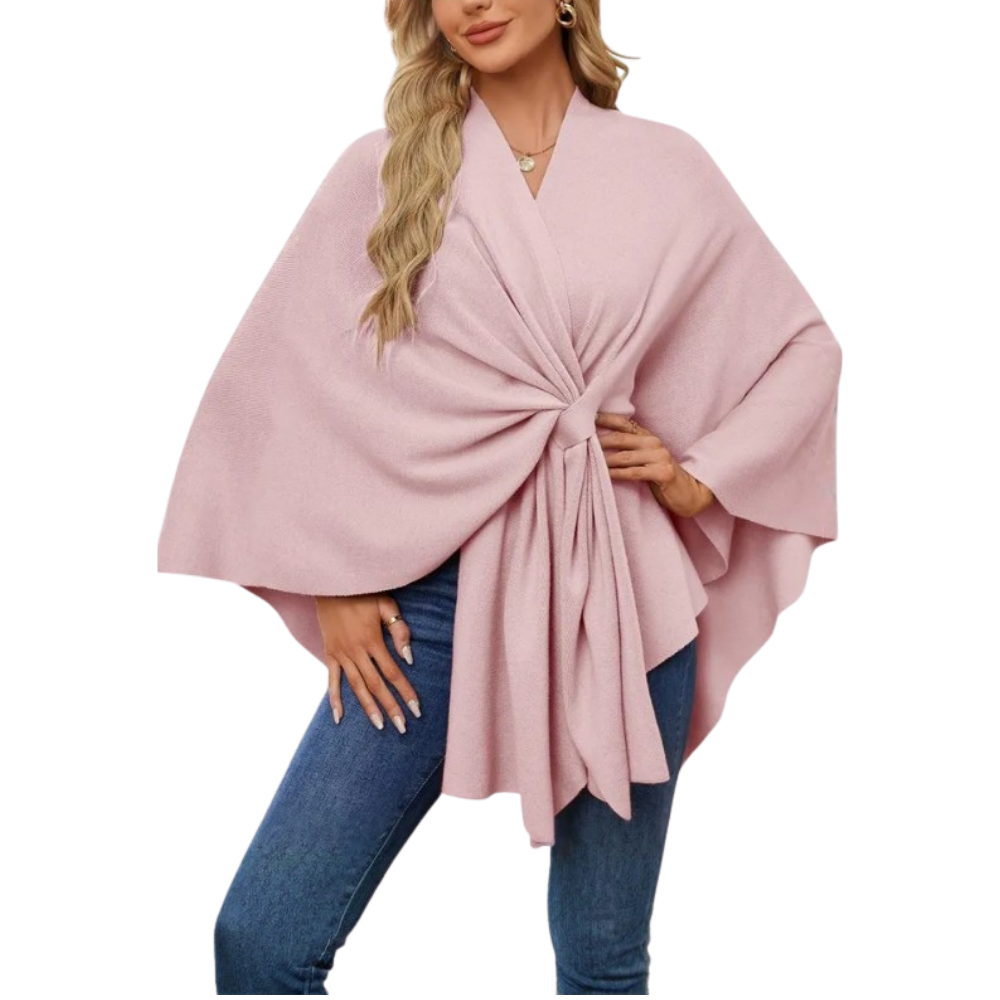 Chic Women Knitted Poncho -Pink - Ozerty