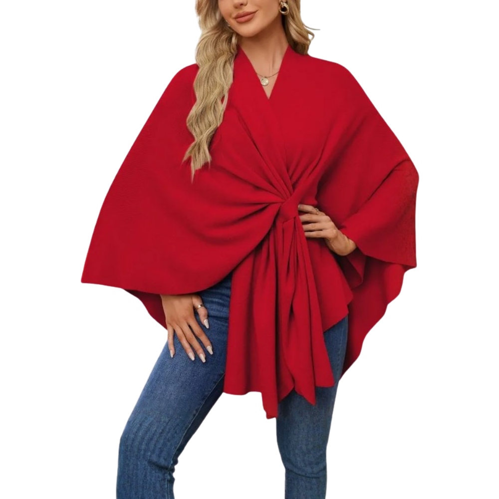Chic Women Knitted Poncho -Red - Ozerty