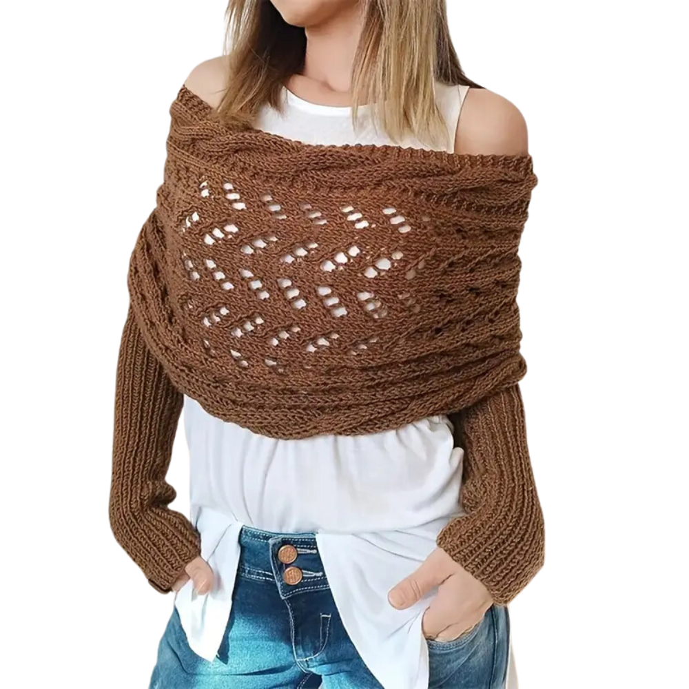 Cozy Knitted Shrug Sweater -Dark Coffee - Ozerty