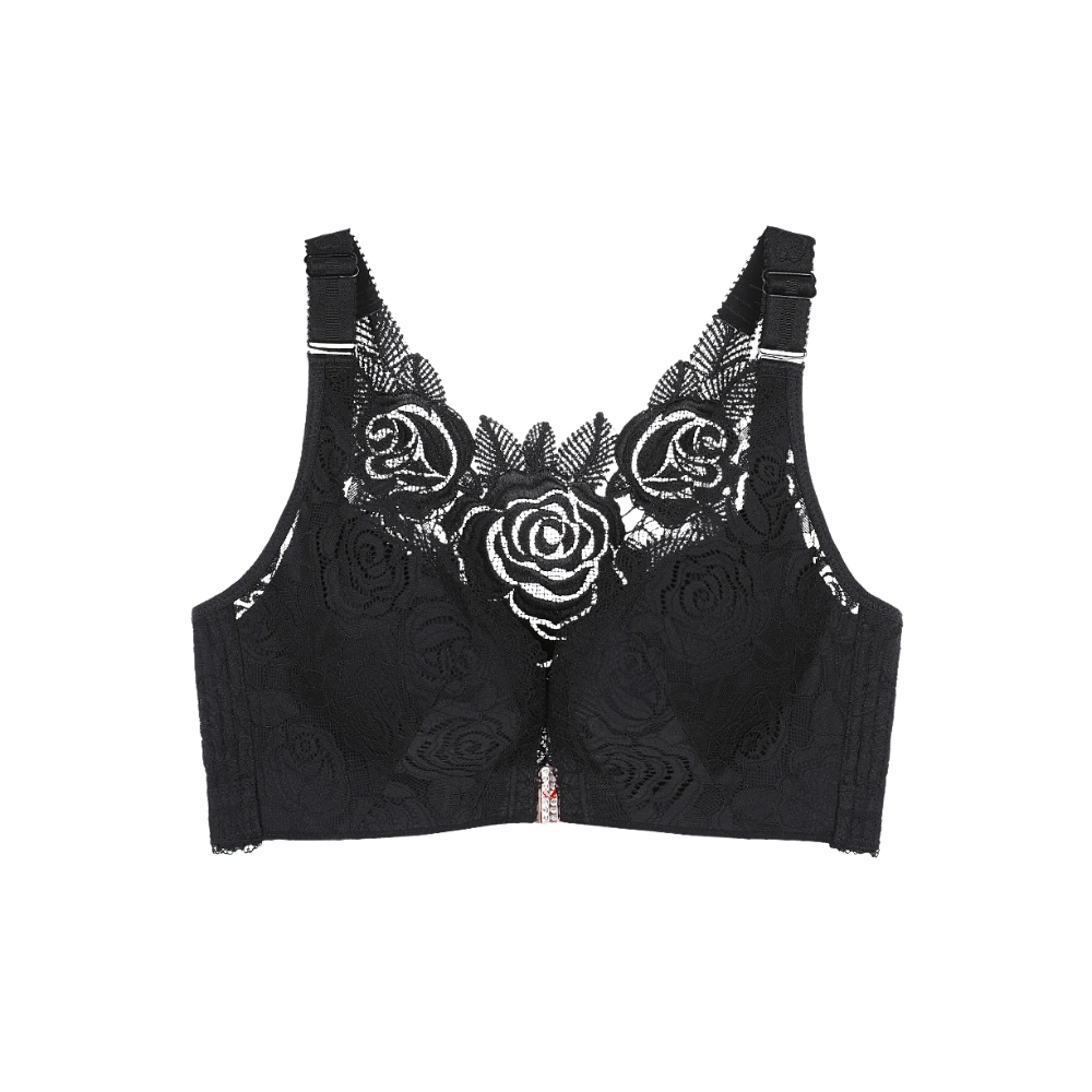 Elegant Rose Push-up Lace Bra -Black - Ozerty