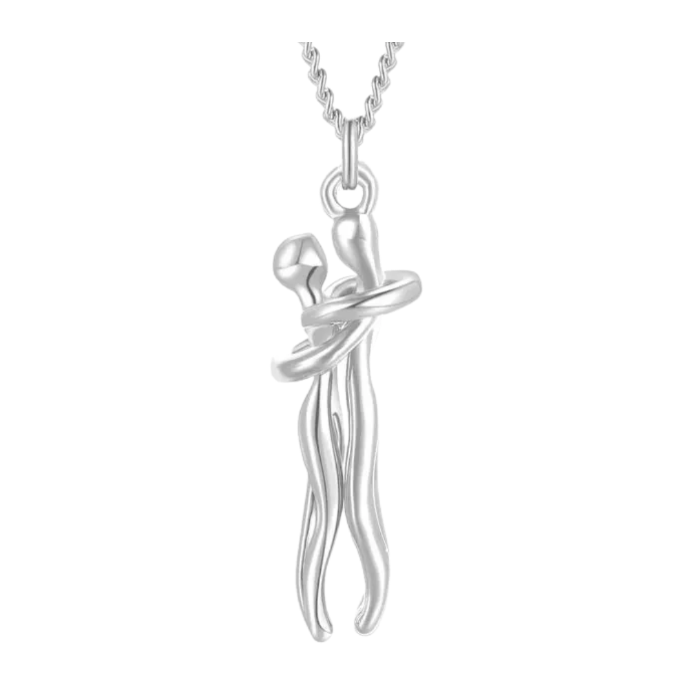 Hug Love Couple Necklace -Silver - Ozerty