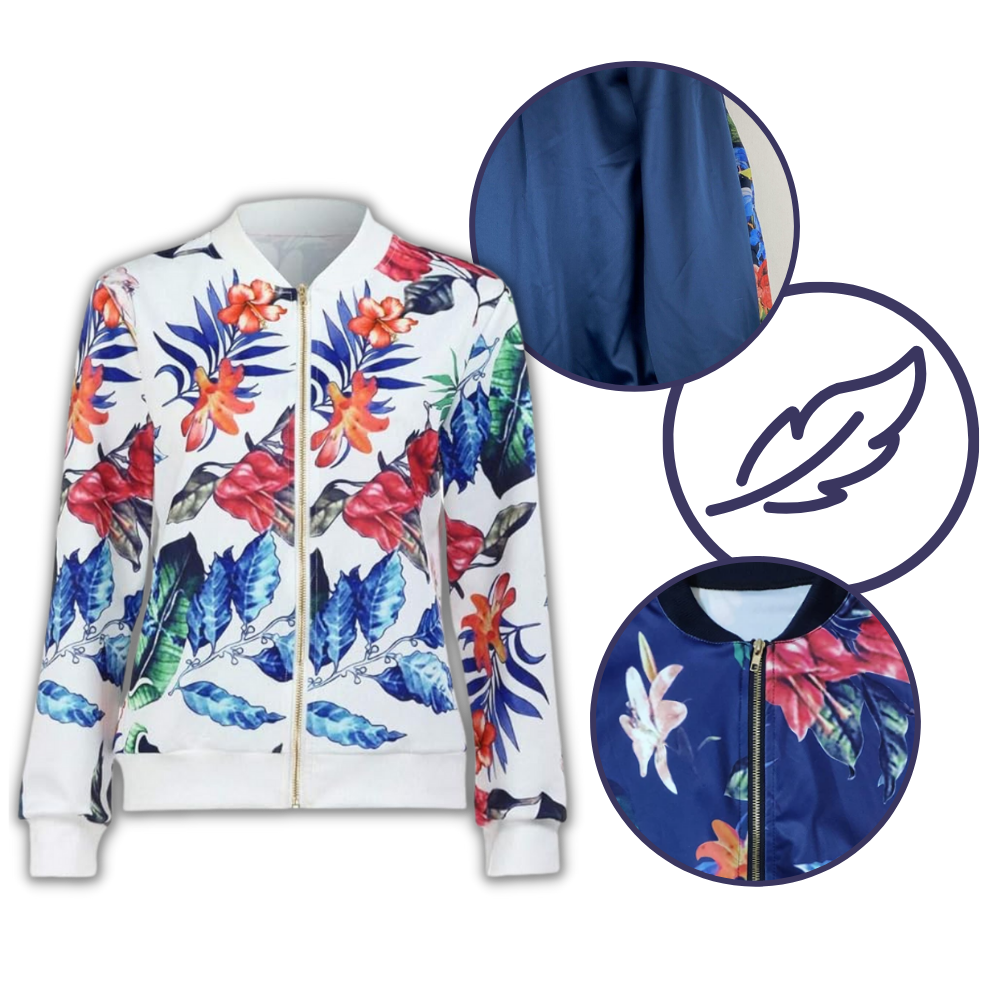 Long Sleeve Flower Bomber Jacket - Ozerty