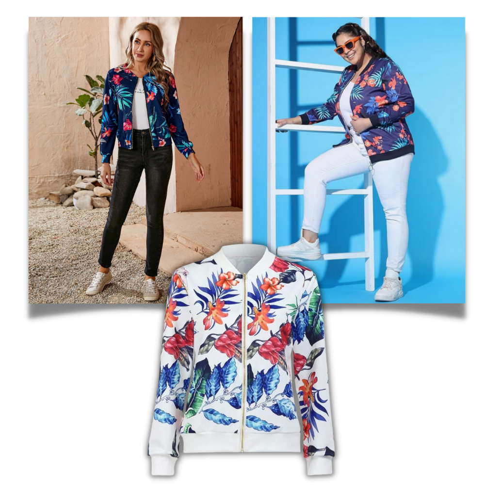 Long Sleeve Flower Bomber Jacket - Ozerty