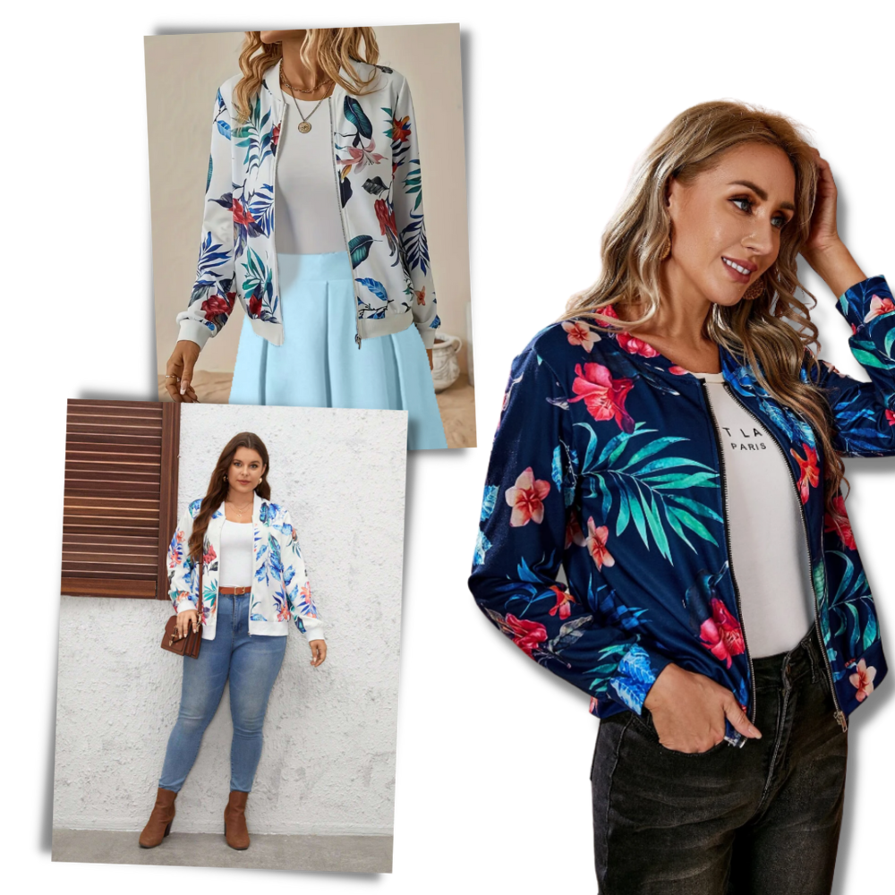 Long Sleeve Flower Bomber Jacket - Ozerty