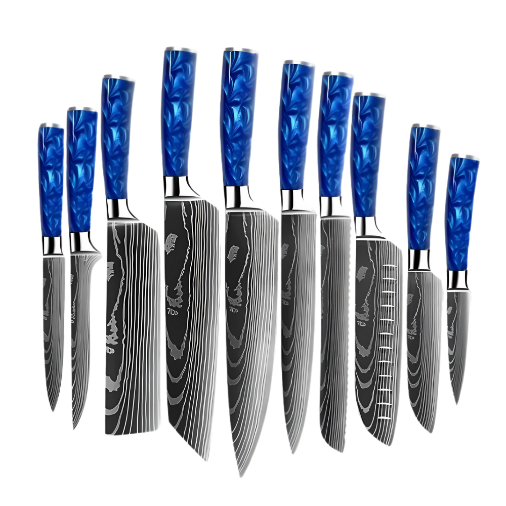 Ocean Blue Japanese Knives  -Set of 10 Knives - Ozerty