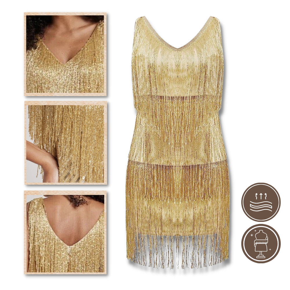 Sequin V-Neck Slip Dress  - Ozerty