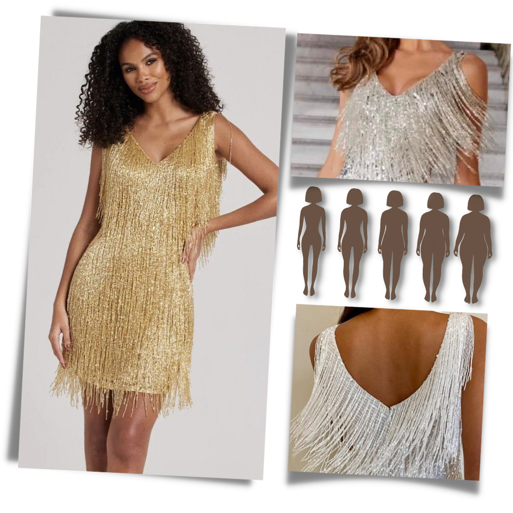 Sequin V-Neck Slip Dress  - Ozerty