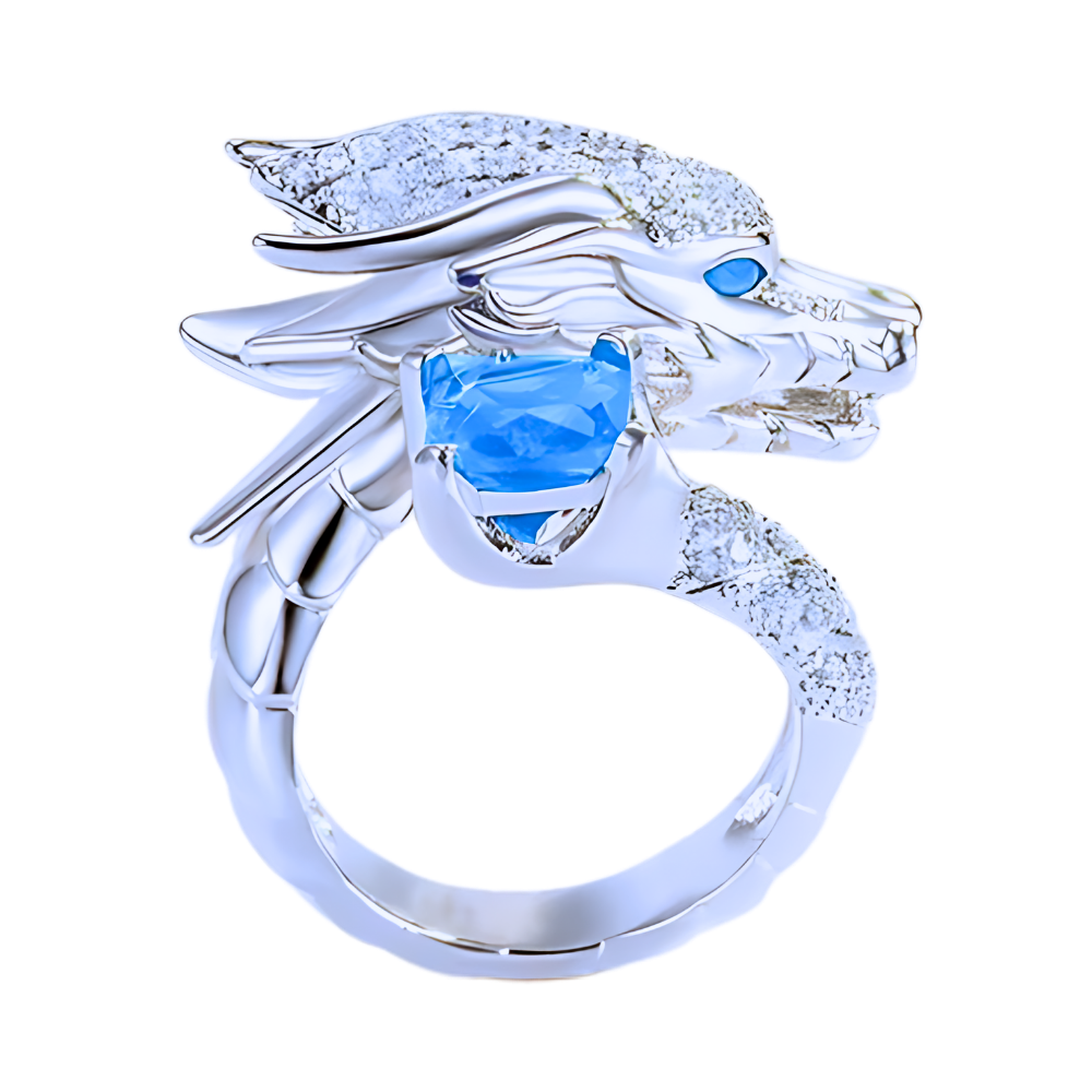 Unique Handmade Silver Dragon Ring  -Blue - Ozerty