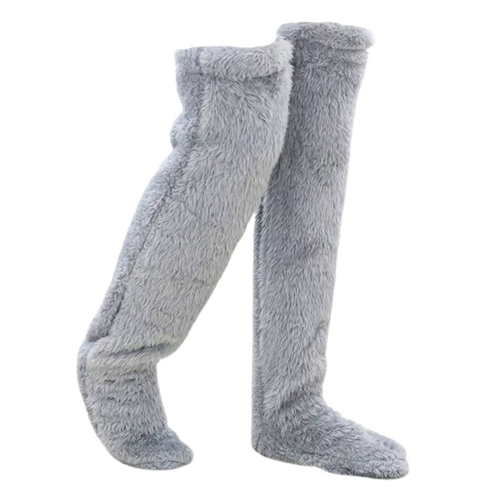 Warming Long Fuzzy Socks -Light Grey - Ozerty