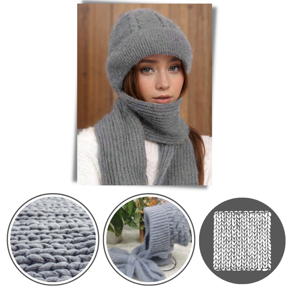 Windproof Knitted Hooded Hat with integrated Scarf and Ear Protection - Ozerty