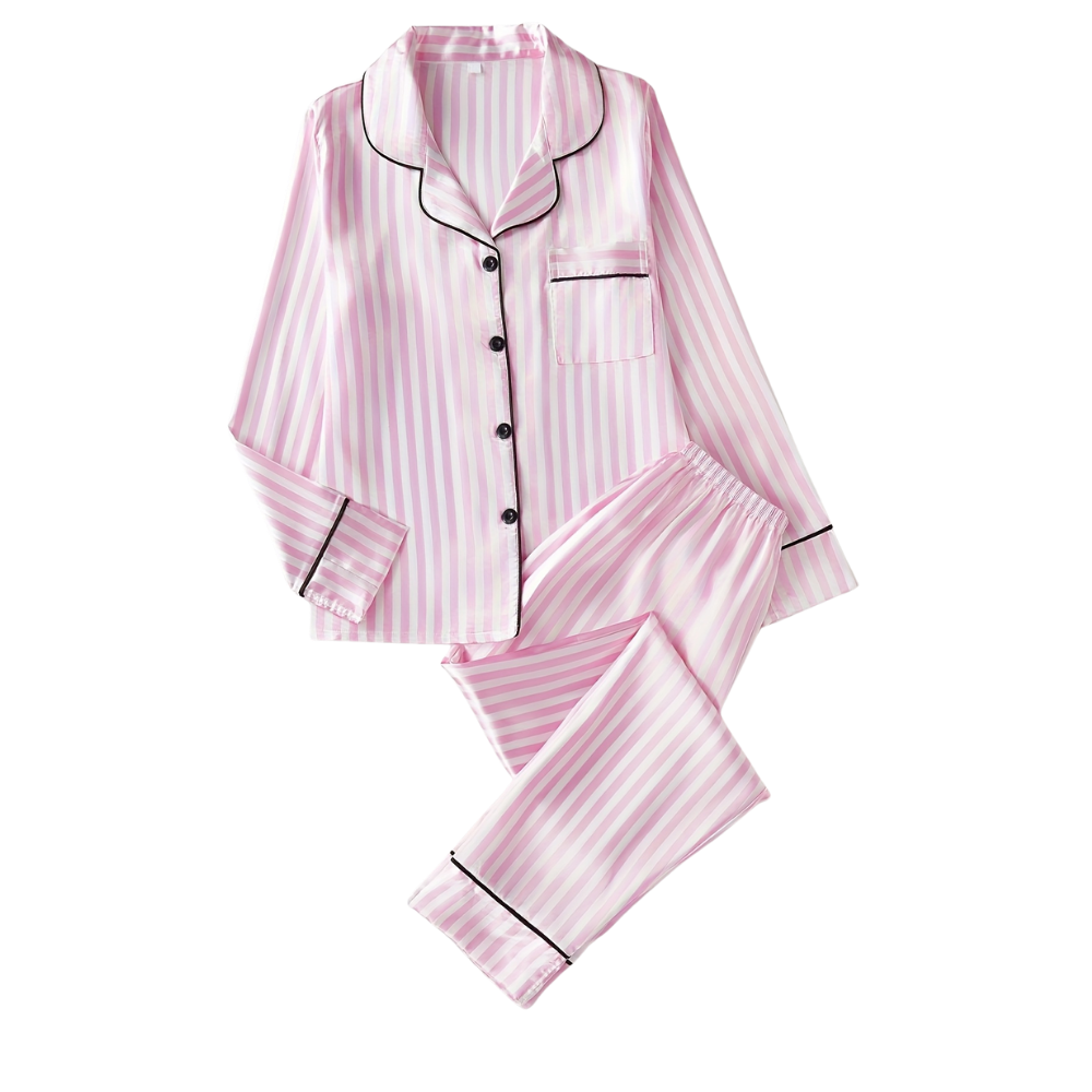 Women's Rosy Satin Pajamas -Pink Long  - Ozerty